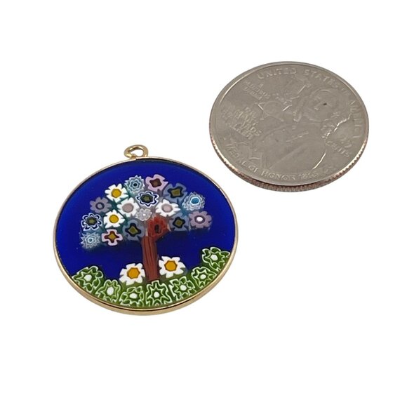 Murano 925 Glass Millefiori Tree Of Life Pendant Charm 1'' Signed - Picture 6 of 7